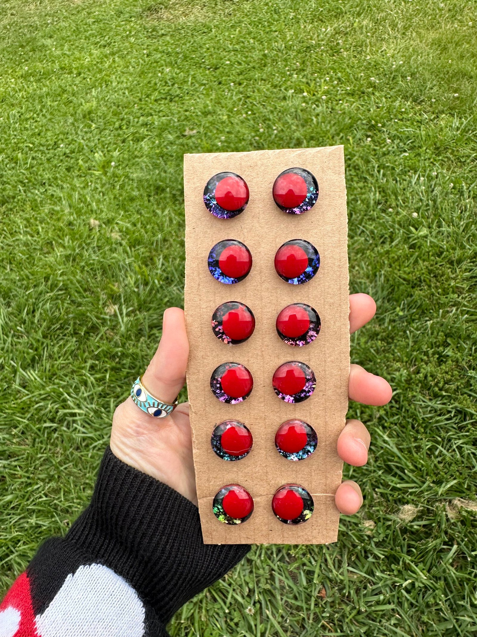 6 Handpainted Kawaii Red Pupil Safety Eyes, 18mm