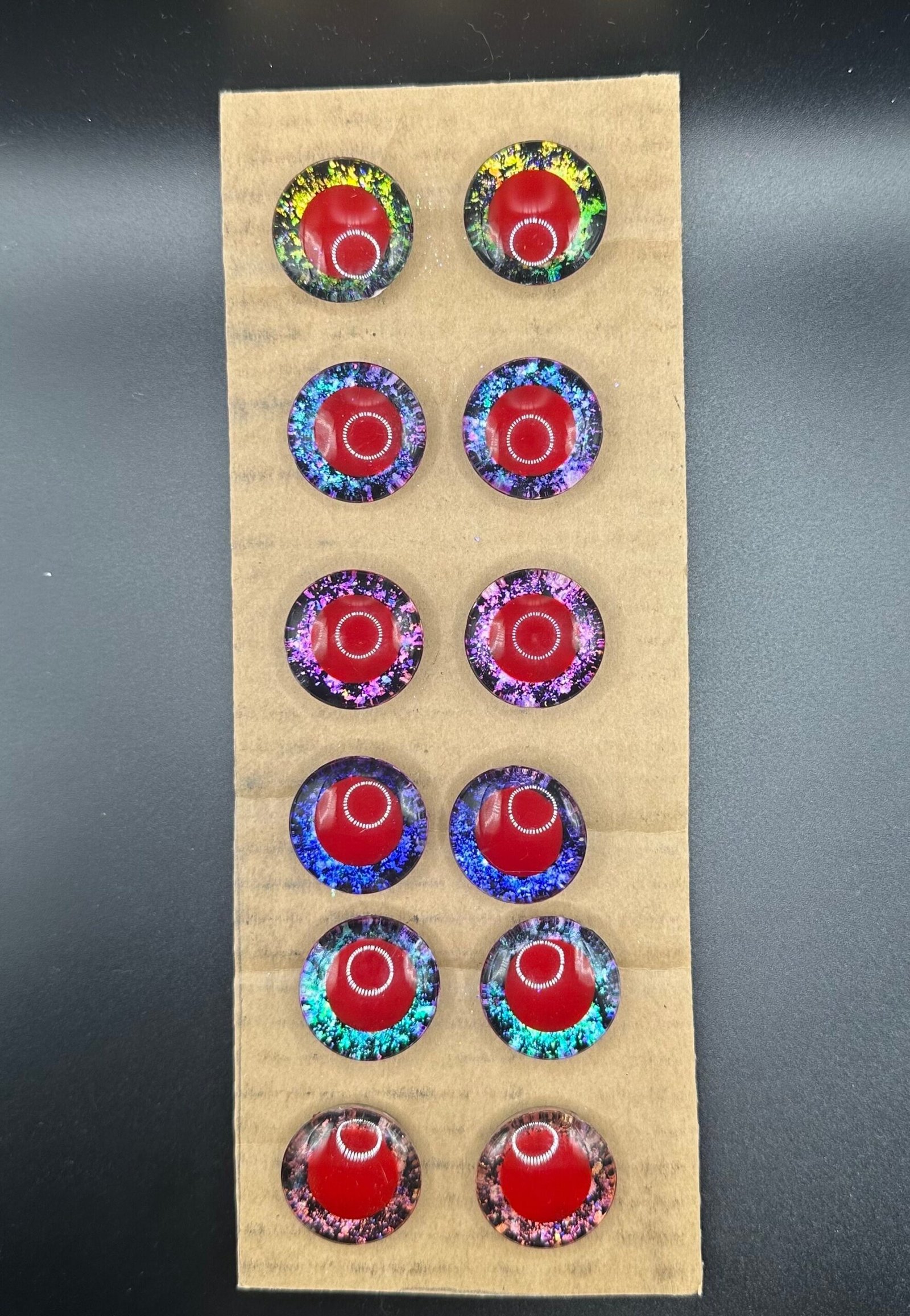 6x Handpainted Red Pupil Safety Eyes: 24mm Plastic Holographic Eyeballs