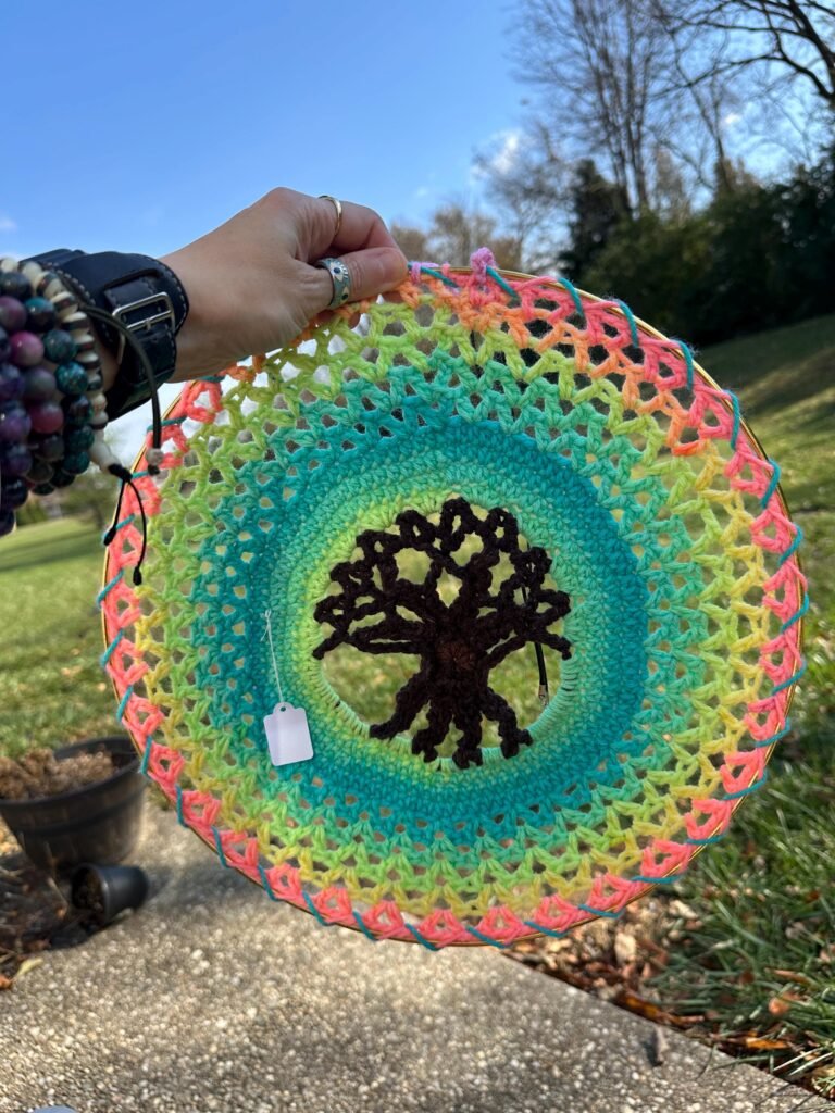 Crochet Rainbow Tree Of Life MandalaDreamcatcher Wall Decor Hanging Hippie