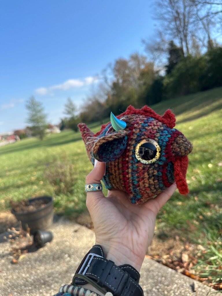 Handmade Bubbalub Crochet Creature Fantasy Plush Hand Painted Eyes 3D Printed Horns One of a Kind Amigurumi