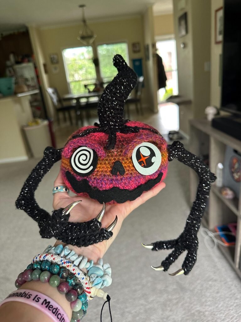 Handmade Creepkin Halloween Creature Crochet Art Doll Glow in the Dark Eyes Spooky Plush Collectible