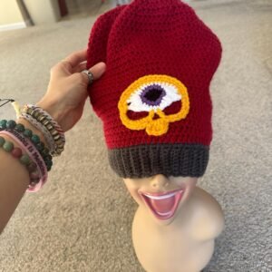 Handmade Crochet Third Eye Skull Beanie Slouchy & Unique Festival Hat