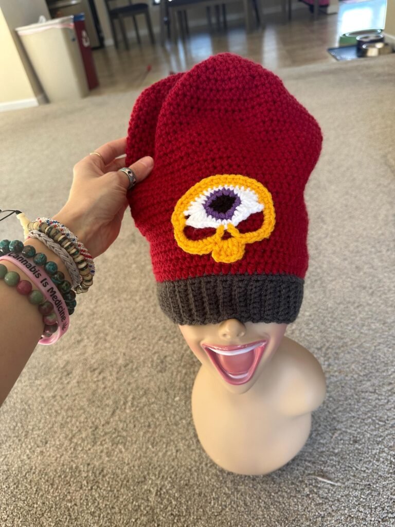 Handmade Crochet Third Eye Skull Beanie Slouchy & Unique Festival Hat