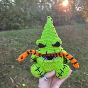 Handmade Green Worry Monster Plush • Crochet Bug-Belly Plushie • Spooky Cute Stuffed Toy • Soft Halloween Gift • Anxiety Buddy