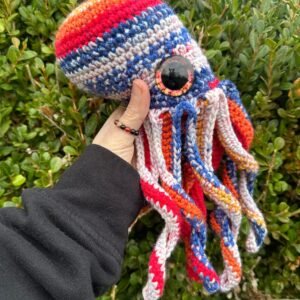 Handmade Striped Octopus Crochet Plush – Vibrant Colors and Expressive Eyes