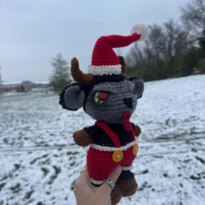 Handmade Velvet Krampus Baphomet • 12” Gothic Holiday Plush • Hand-Painted Eyes • Dark Christmas Decor • Unique Fantasy Creature Gift