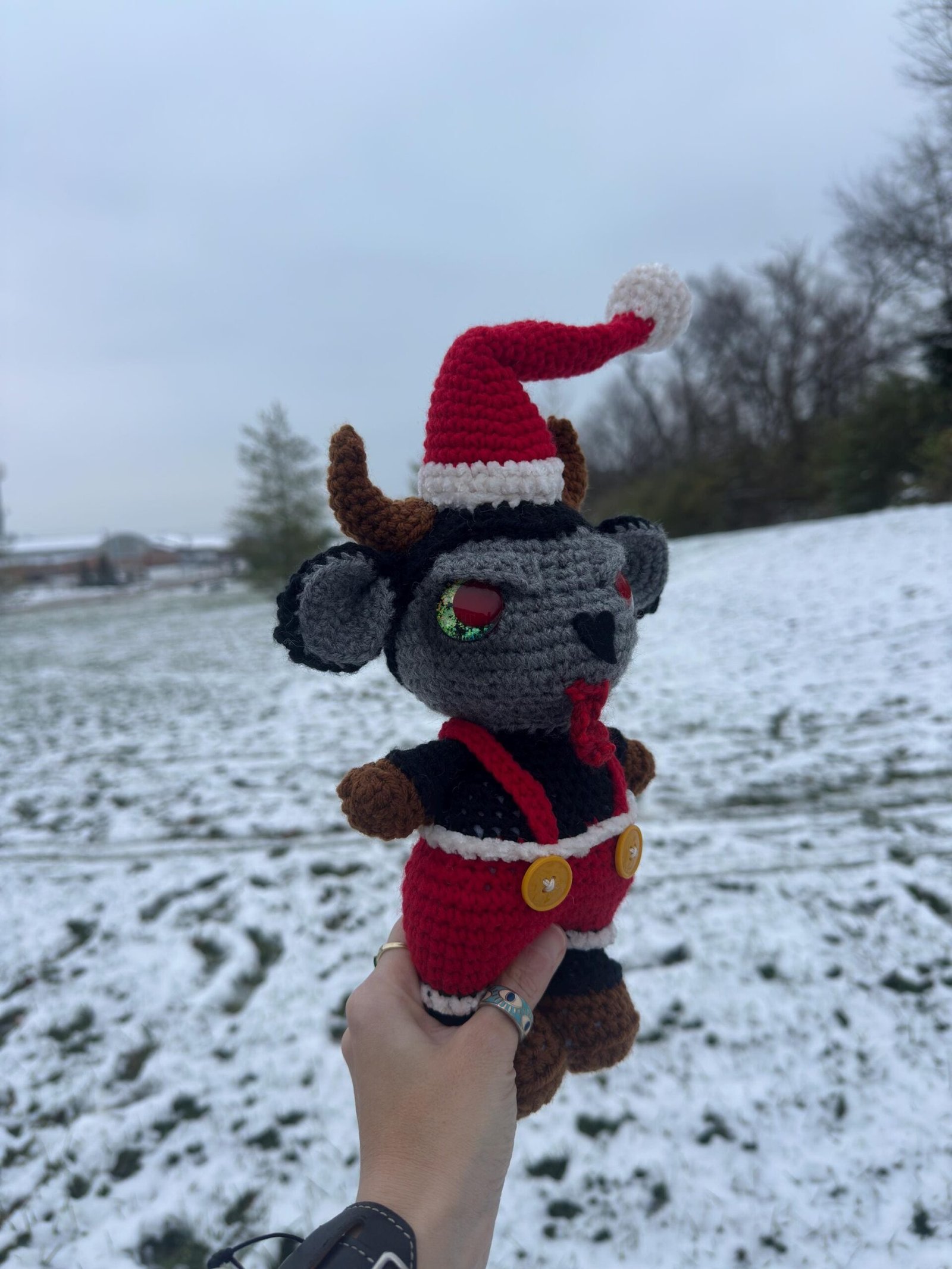 Handmade Velvet Krampus Baphomet • 12” Gothic Holiday Plush • Hand-Painted Eyes • Dark Christmas Decor • Unique Fantasy Creature Gift