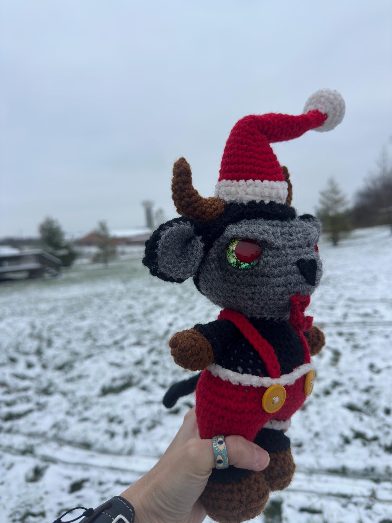 Handmade Velvet Krampus Baphomet • 12” Gothic Holiday Plush • Hand-Painted Eyes • Dark Christmas Decor • Unique Fantasy Creature Gift - Image 2