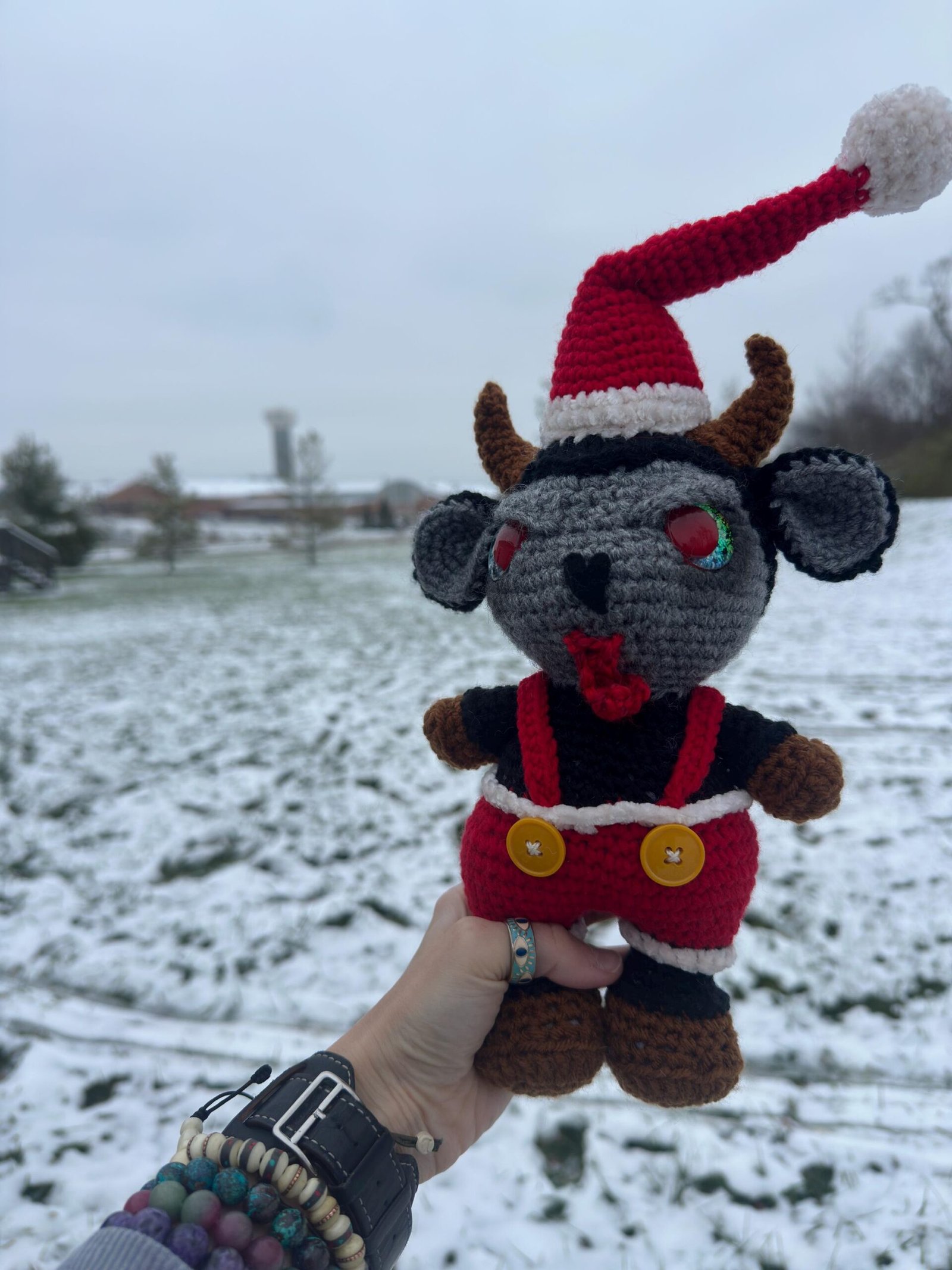 Handmade Velvet Krampus Baphomet • 12” Gothic Holiday Plush • Hand-Painted Eyes • Dark Christmas Decor • Unique Fantasy Creature Gift - Image 3