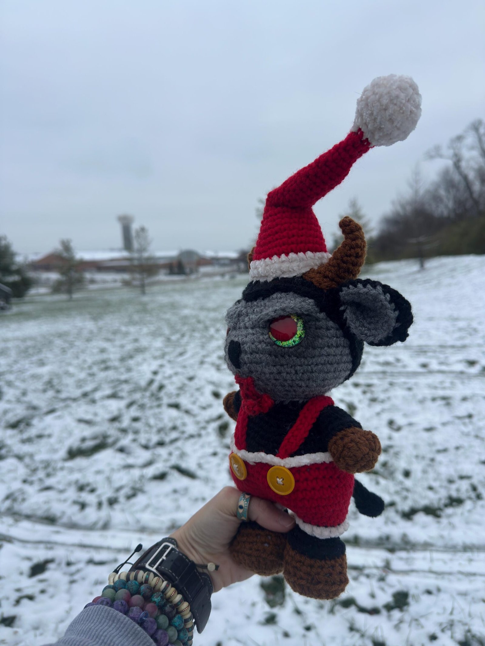 Handmade Velvet Krampus Baphomet • 12” Gothic Holiday Plush • Hand-Painted Eyes • Dark Christmas Decor • Unique Fantasy Creature Gift - Image 4