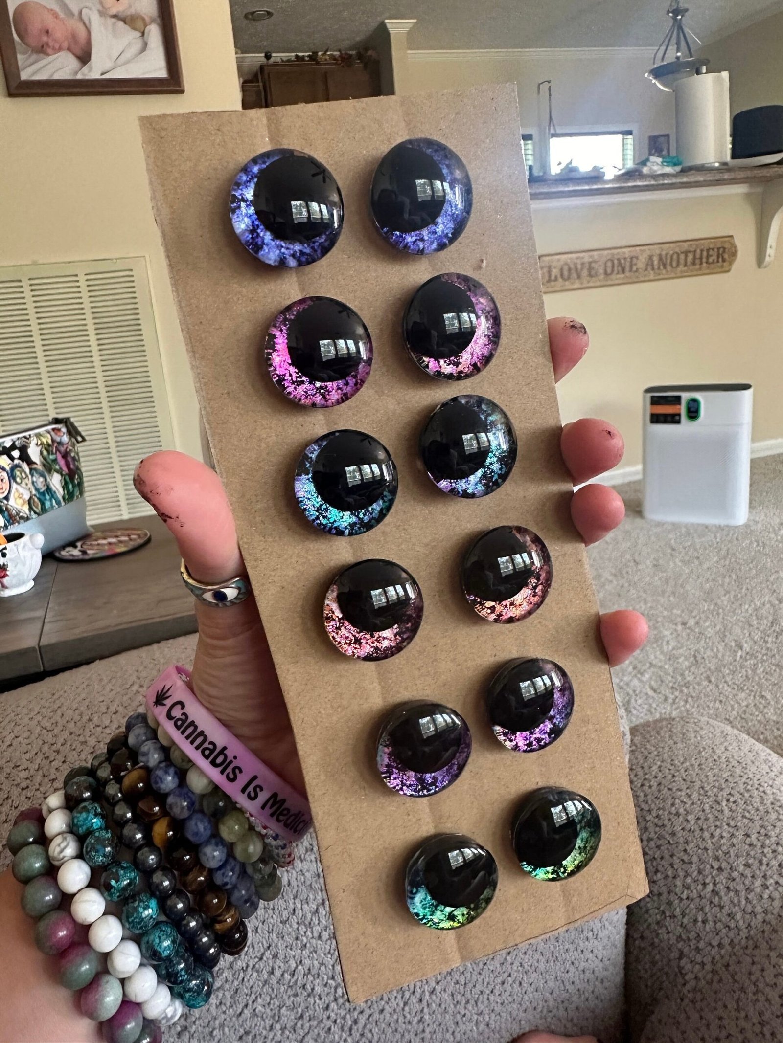 Handpainted Kawaii Safety Eyes: 24mm Black Pupil, Holographic - 6 Sets